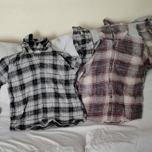 Old Navy Kids Plaid Button Down Shirts - Black and Gray